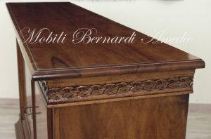 Sideboard in solid walnut wood with carving and inlaid doors