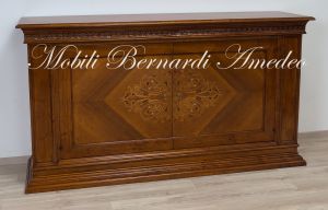Sideboard in solid walnut wood with 2 doors inlaid with mother of pearl