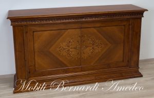 Sideboard in solid walnut wood with 2 doors inlaid with mother of pearl