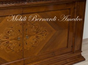 Sideboard in solid walnut wood with 2 doors inlaid with mother of pearl