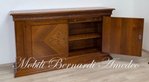 Sideboard in solid walnut wood with 2 doors inlaid with mother of pearl