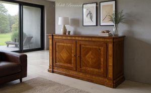Classic style sideboard made of solid walnut with olive wood inlays - modern environment