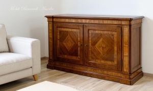 Classic style sideboard made of solid walnut with olive wood inlays - modern environment