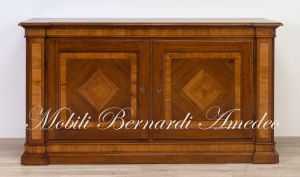 Classic style sideboard handcrafted in solid walnut wood with olive inlays