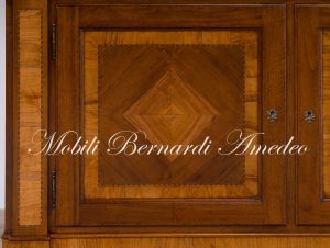 Sideboard in solid walnut with various parts inlaid in olive wood