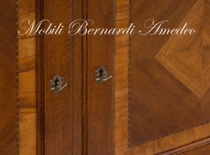 Sideboard in solid walnut with various parts inlaid in olive wood