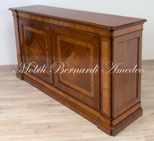 Classic style sideboard handcrafted in solid walnut wood with olive inlays