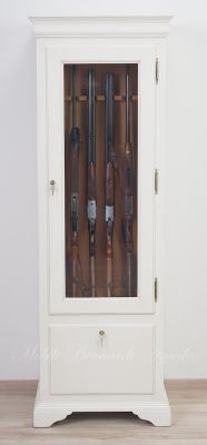 Fuciliera in legno massello stile classico con 1 anta con vetro e finitura colore bianco anticato