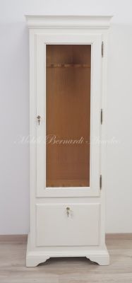 Fuciliera in legno massello stile classico con 1 anta con vetro e finitura colore bianco anticato