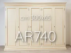 Wooden wardrobe with 5 doors lacquered in ivory and gold leaf