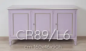Credenza in legno 3 ante bassa con finitura colore lilla e foglia argento