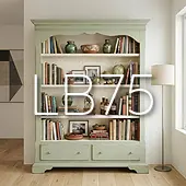 Libreria in legno massello con cassetti stile classico laccata verde e bianco crema