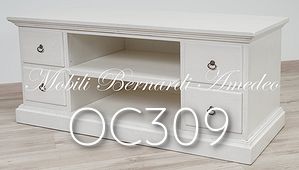 Mobile Tv in legno massello laccato bianco anticato 4 cassetti