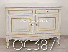 Credenza dipinta colore bianco anticato con profili oro