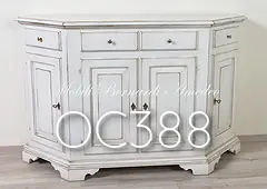 Credenza scantonata in legno massello laccata colore bianco anticato e consumato