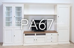 Parete attrezzata con mobile Tv in legno bianco anticato e noce Parete attrezzata con mobile Tv in legno bianco anticato e noce