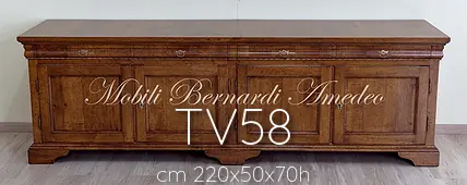 Credenza bassa porta Tv in noce nazionale con 4 ante e 4 cassetti