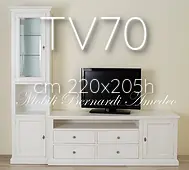 Mobile per Tv da soggiorno con vetrina in legno massello laccato bianco