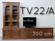 Mobile Tv in noce da 300 cm con libreria vetrina a 2 ante Mobile Tv in noce da 300 cm con libreria vetrina a 2 ante