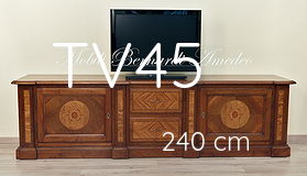Mobile porta Tv da 240 cm in noce massello intarsiato Mobile porta Tv da 240 cm in noce massello intarsiato