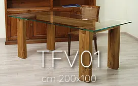Tavolo scrivania con piano in vetro e gambe in ulivo massello