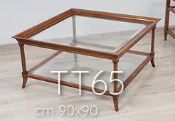 Tavolino da salotto in legno con ripiani in vetro stile classico contemporaneo 90x90x45h