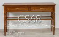 Consol in noce 2 cassetti intarsiati con ripiano vetro
