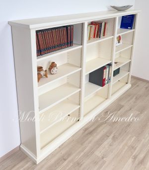 Libreria scaffalatura 3 vani in legno stile classico finitura laccata colorata