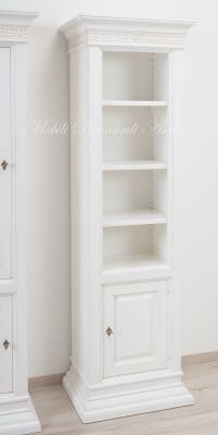 Libreria stile classico contemporaneo in legno massello con 1 antina laccata bianco anticato
