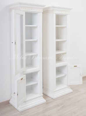 Libreria stile classico contemporaneo in legno massello con 1 antina laccata bianco anticato