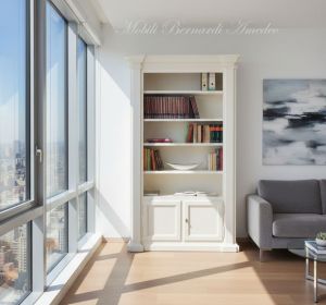 Libreria bianca in legno stile classico collocata in ambiente moderno - elaborazione grafica