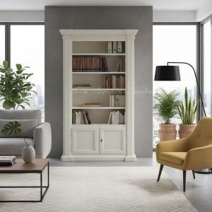 Libreria bianca in legno stile classico collocata in ambiente moderno - elaborazione grafica
