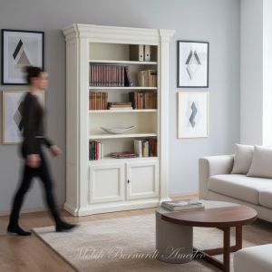 Libreria bianca in legno stile classico collocata in ambiente moderno - elaborazione grafica
