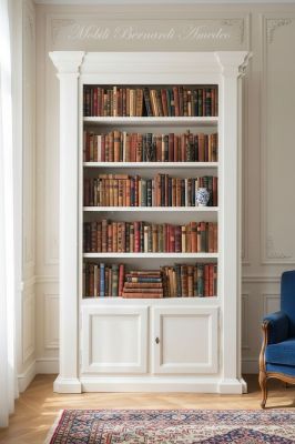 Libreria in legno finitura bianco anticato collocata in una casa classica - elaborazione grafica