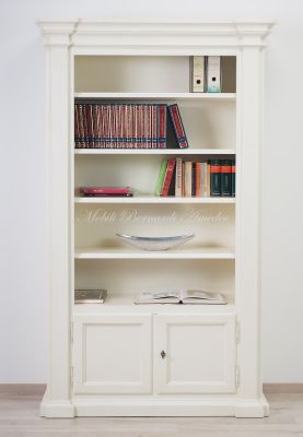 Libreria stile classico in legno massiccio con finitura colore bianco anticato 2 ante e ripiani spostabili