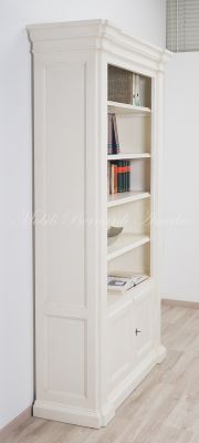 Libreria stile classico in legno massiccio con finitura colore bianco anticato 2 ante e ripiani spostabili