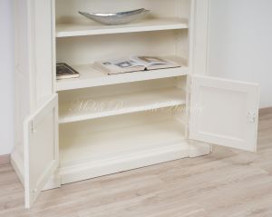 Libreria stile classico in legno massiccio con finitura colore bianco anticato 2 ante e ripiani spostabili