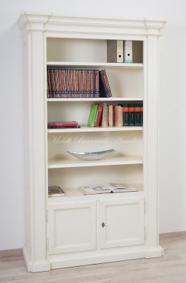 Libreria stile classico in legno massiccio con finitura colore bianco anticato 2 ante e ripiani spostabili