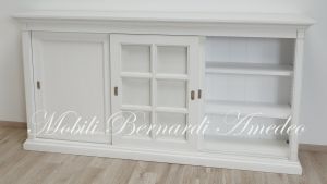 Credenza da soggiorno in legno con 3 ante scorrevoli a vetro finitura bianco