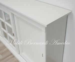 Credenza da soggiorno in legno con 3 ante scorrevoli a vetro finitura bianco