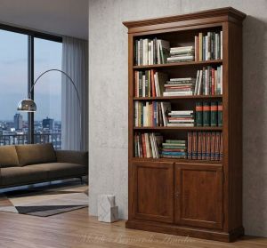 Libreria classica in noce con 2 porte e ripiani spostabili