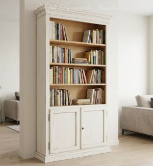 Libreria classica con 2 ante finitura colorata bianco anticato e rovere