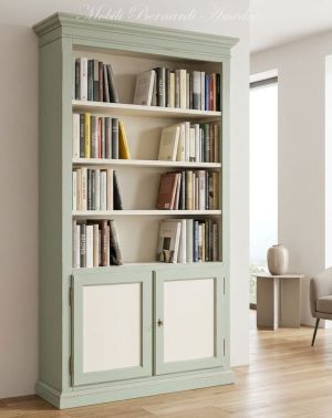Libreria classica con 2 ante finitura colorata verde chiaro e bianco