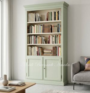 Libreria classica con 2 ante finitura colorata verde e bianco crema