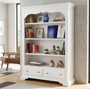 Libreria in legno con cassetti finitura laccata colorata bianco