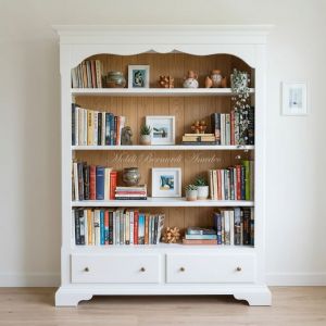 Libreria in legno con cassetti finitura laccata bianco e rovere chiaro