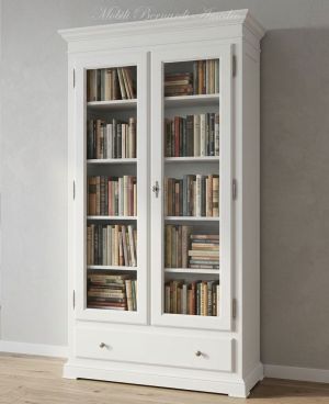 Libreria vetrina classica in legno con finitura colore bianco anticato