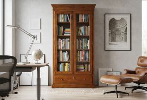 Libreria vetrina classica in legno di noce inserita in ambiente moderno