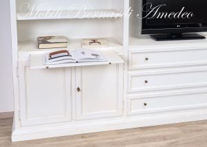 Libreria da soggiorno in legno finitura colore bianco con zona porta Tv