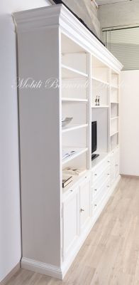 Libreria da soggiorno in legno finitura colore bianco con zona porta Tv
